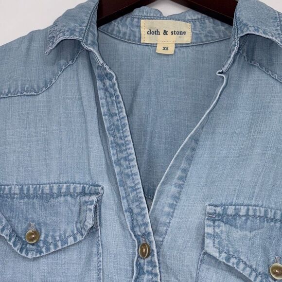 Cloth & Stone Western Style Tencel Chambray Denim Style Button Down Shirt Blue X - Picture 7 of 12